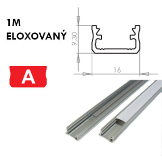 Hliníkový Profil pre LED pásky A Povrchový 1m ELOXOVANÝ