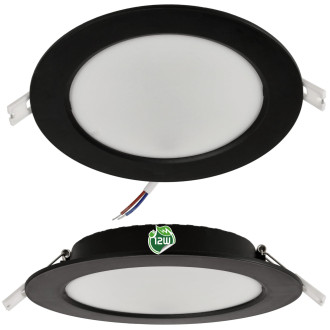 Okrúhly LED panel zapustený - čierny - 12W - PC - neutrálna biela